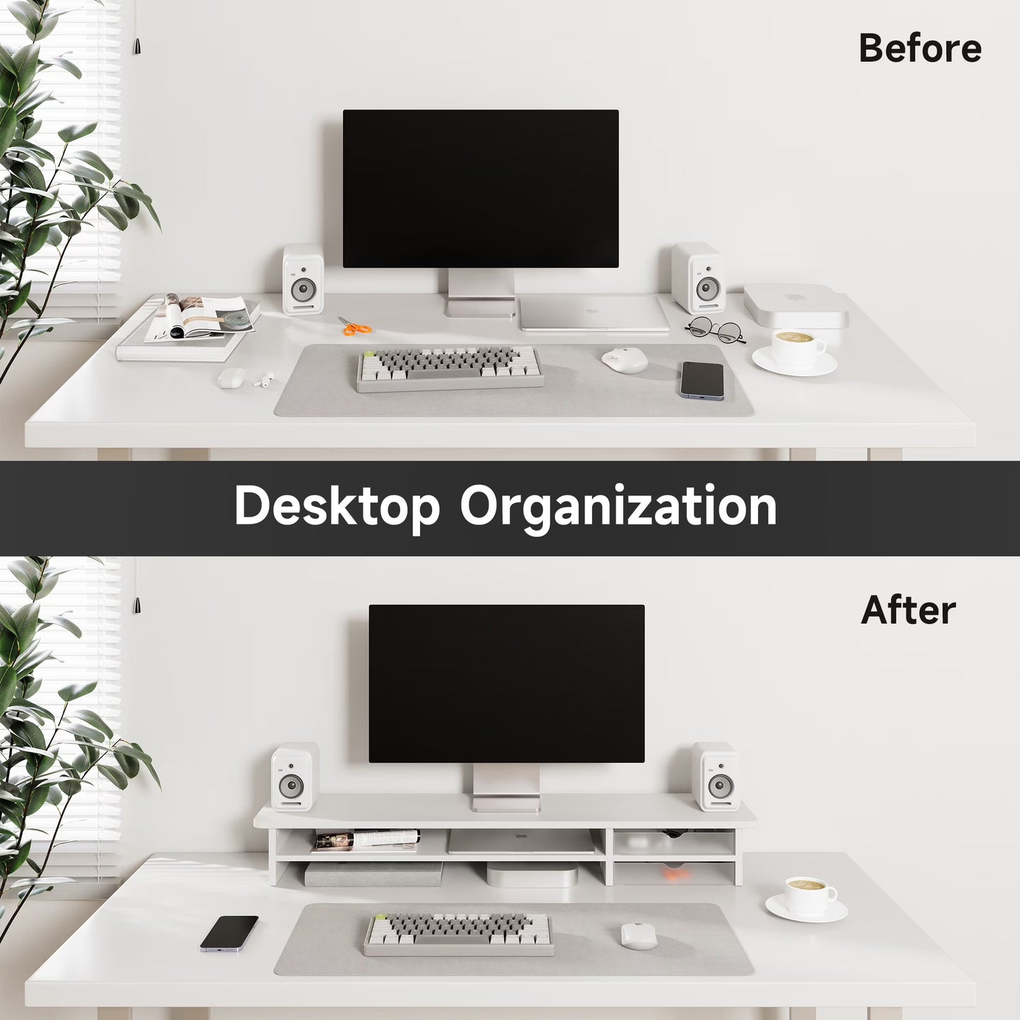Dual Monitor Stand, 42.5Inch Monitor Riser with Acrylic Drawer