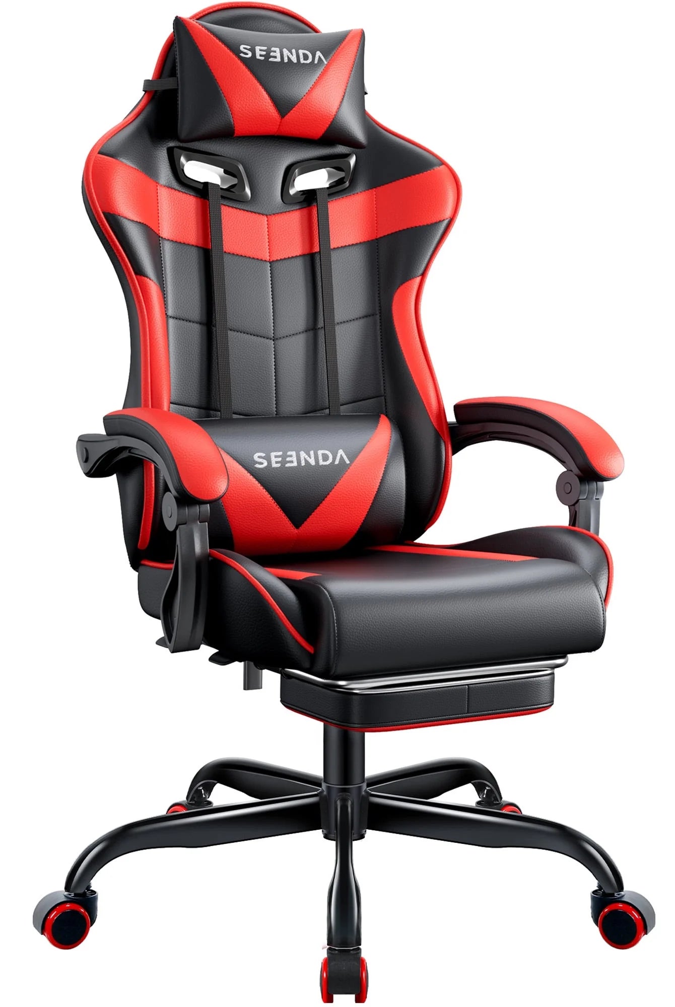 Gaming Chair,  Video Game Chair with Footrest and Lumbar Support, Ergonomic Computer Chair Height Adjustable with Swivel Seat and Headrest, Red