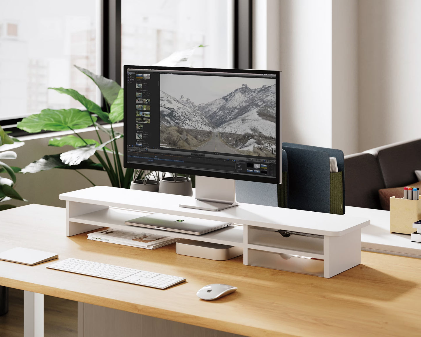 Dual Monitor Stand, 42.5Inch Monitor Riser with Acrylic Drawer