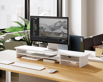 Dual Monitor Stand, 42.5Inch Monitor Riser with Acrylic Drawer