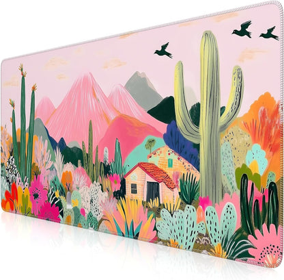 Large Gaming Mouse Pad (35"X16") - Waterproof Desk Mat with Non-Slip Rubber Base & Stitched Edges - Extended Keyboard Mousepad for Computer, PC, Office, Home Workspace (Cactus)