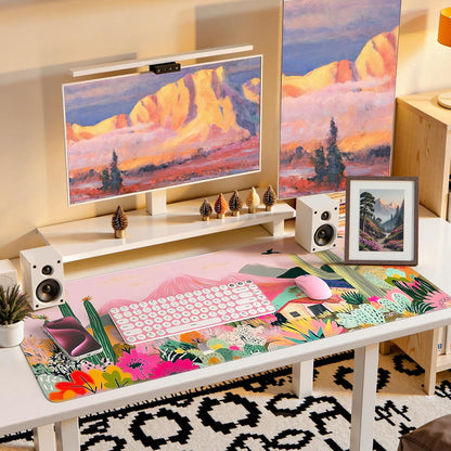 Large Gaming Mouse Pad (35"X16") - Waterproof Desk Mat with Non-Slip Rubber Base & Stitched Edges - Extended Keyboard Mousepad for Computer, PC, Office, Home Workspace (Cactus)