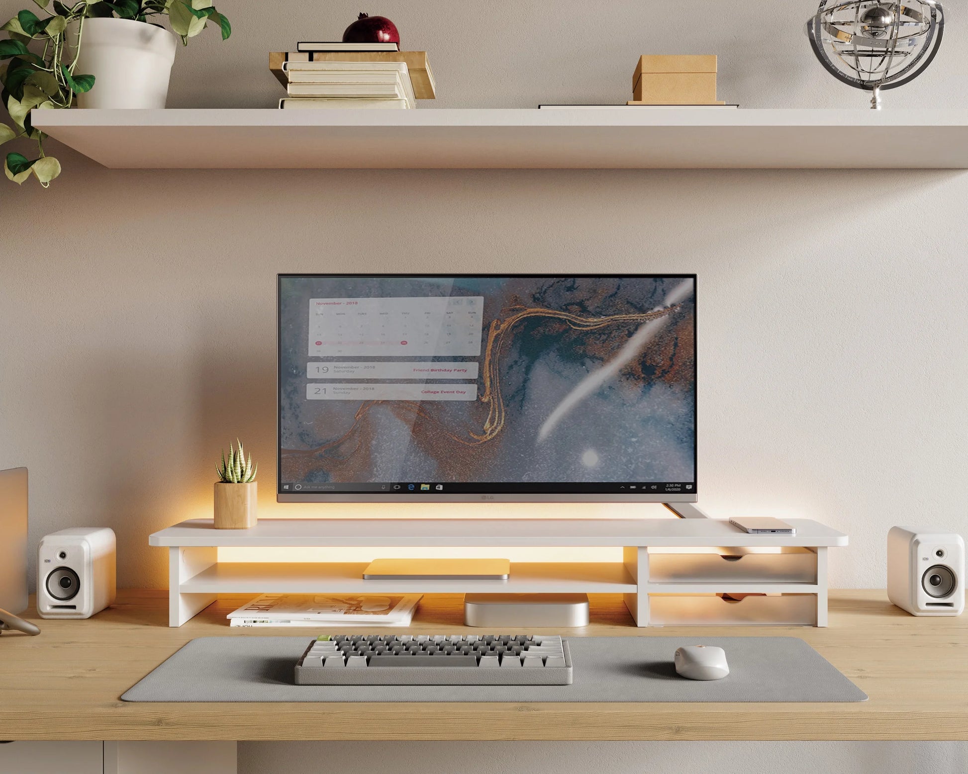 Dual Monitor Stand, 42.5Inch Monitor Riser with Acrylic Drawer