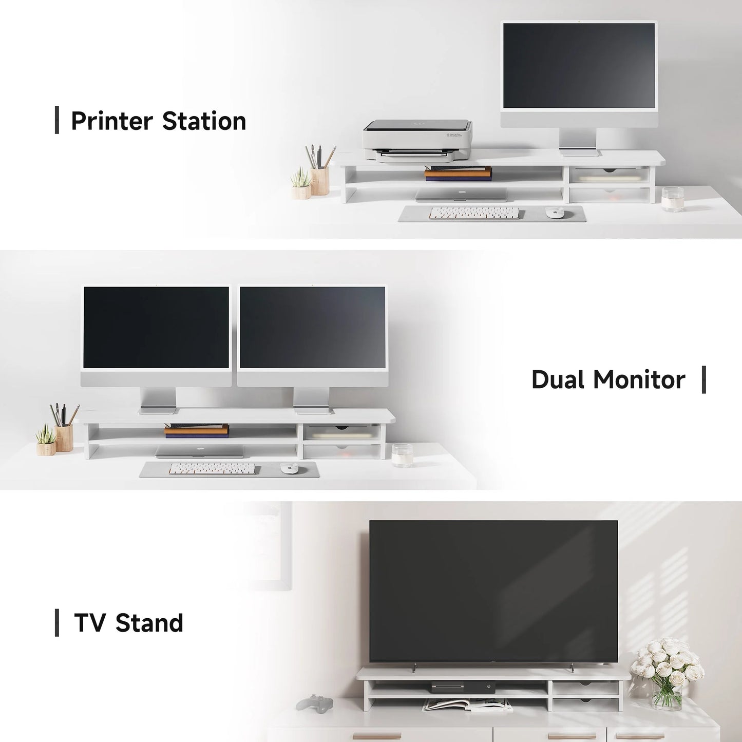 Dual Monitor Stand, 42.5Inch Monitor Riser with Acrylic Drawer