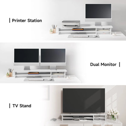 Dual Monitor Stand, 42.5Inch Monitor Riser with Acrylic Drawer