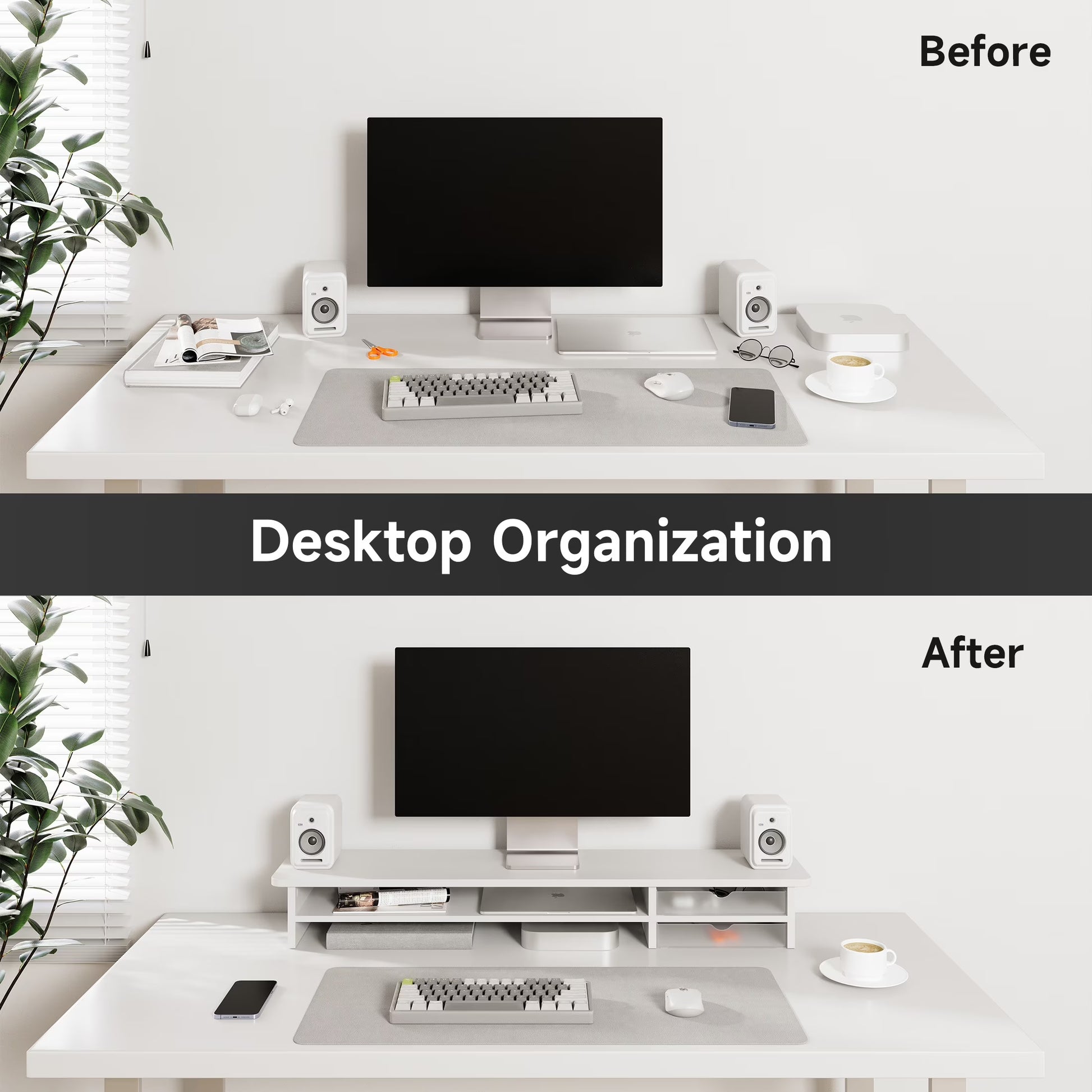 Dual Monitor Stand, 42.5Inch Monitor Riser with Acrylic Drawer