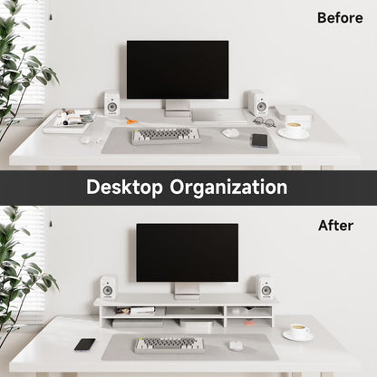Dual Monitor Stand, 42.5Inch Monitor Riser with Acrylic Drawer