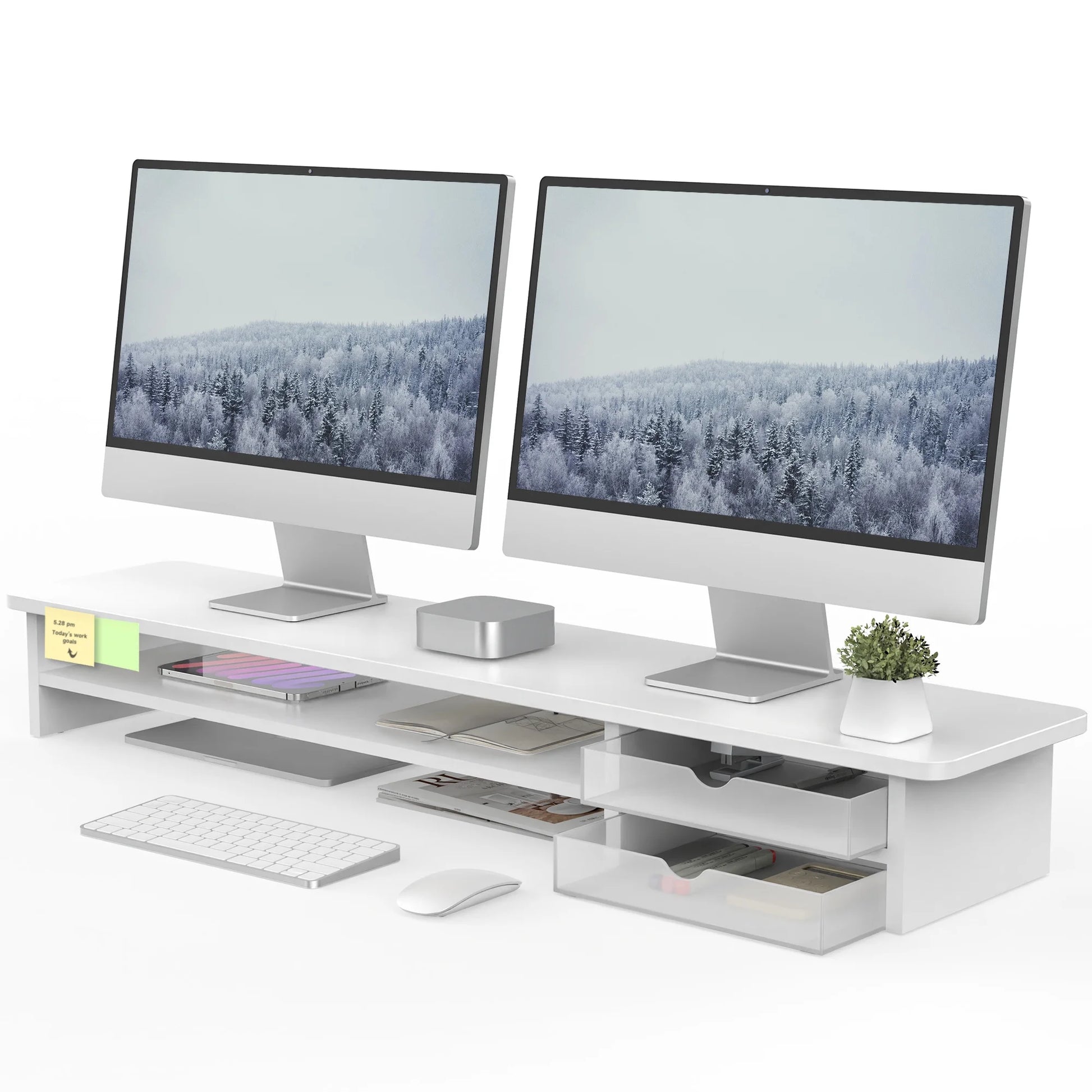 Dual Monitor Stand, 42.5Inch Monitor Riser with Acrylic Drawer