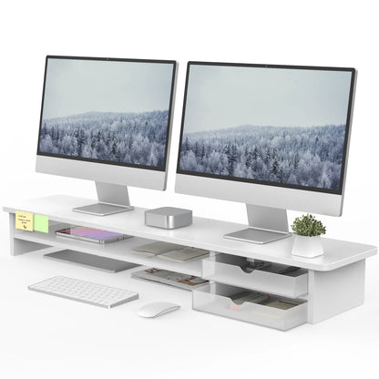 Dual Monitor Stand, 42.5Inch Monitor Riser with Acrylic Drawer