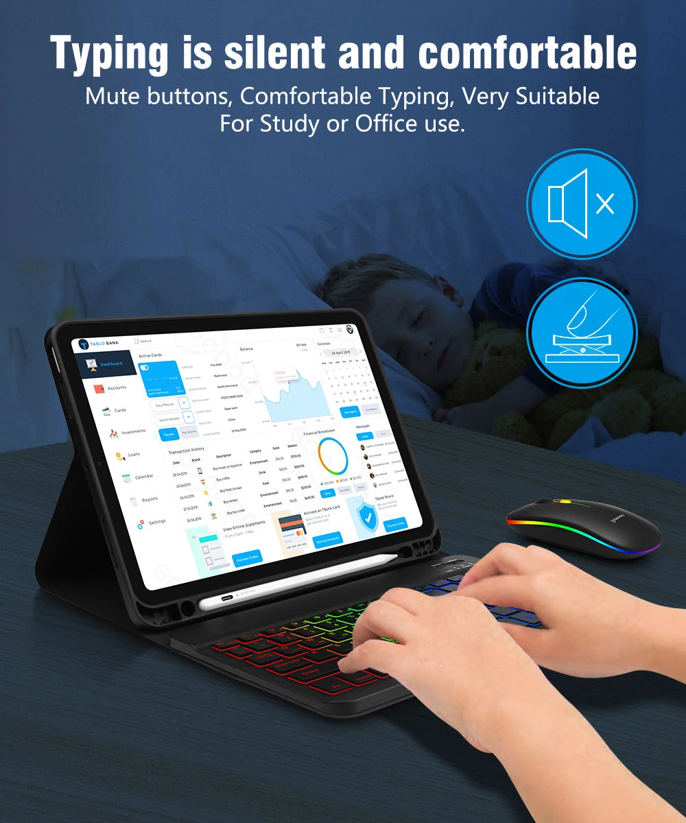 10Inch RGB Backlit Rechargeable Bluetooth Keyboard Wireless Keyboard Bluetooth Mini Keyboard for Spanish Russian Keyboard
