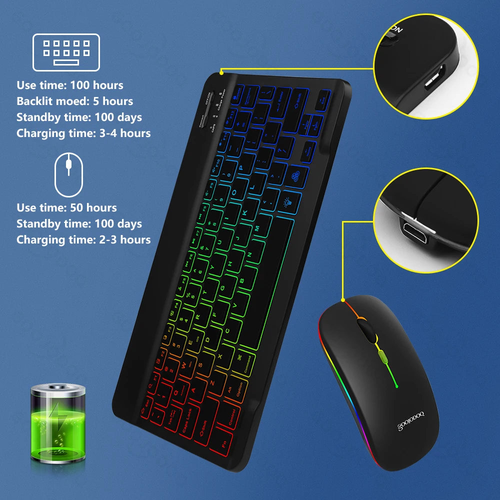 10Inch RGB Backlit Rechargeable Bluetooth Keyboard Wireless Keyboard Bluetooth Mini Keyboard for Spanish Russian Keyboard