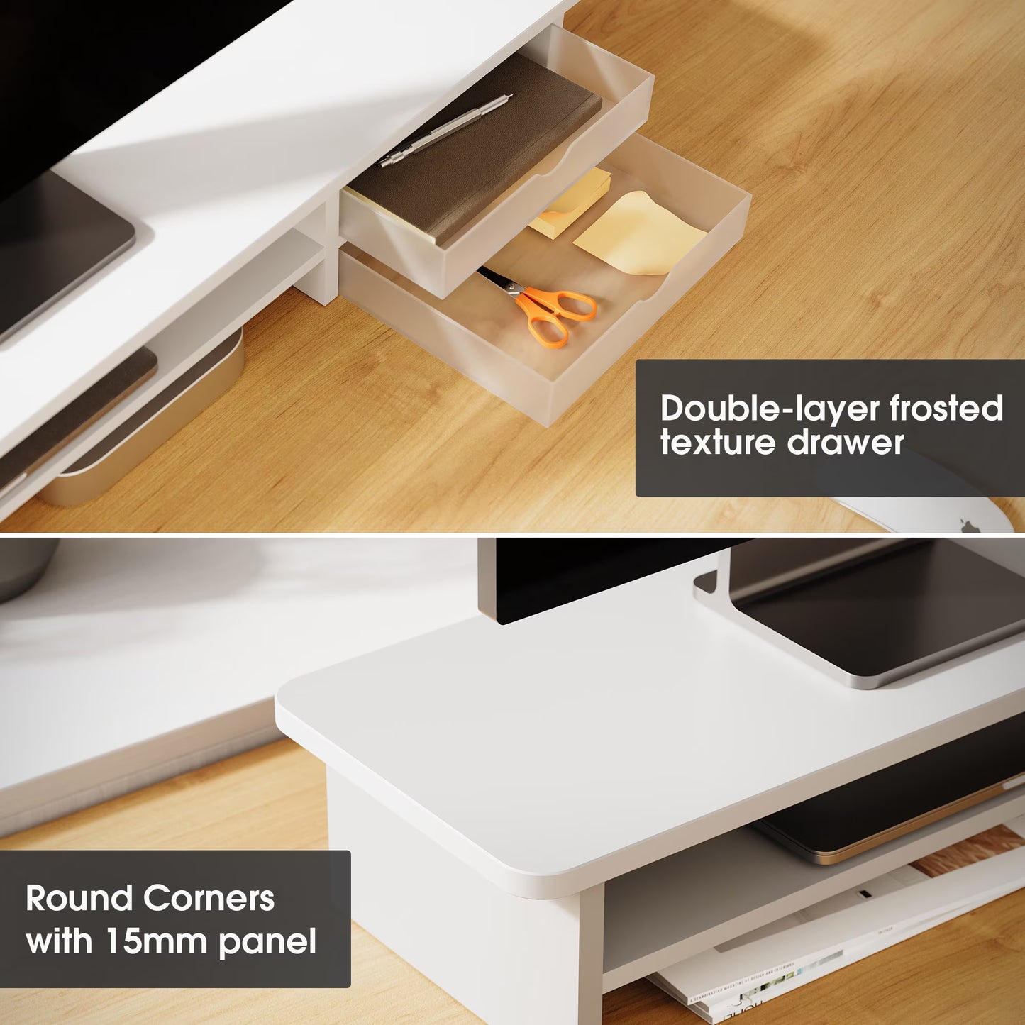 Dual Monitor Stand, 42.5Inch Monitor Riser with Acrylic Drawer