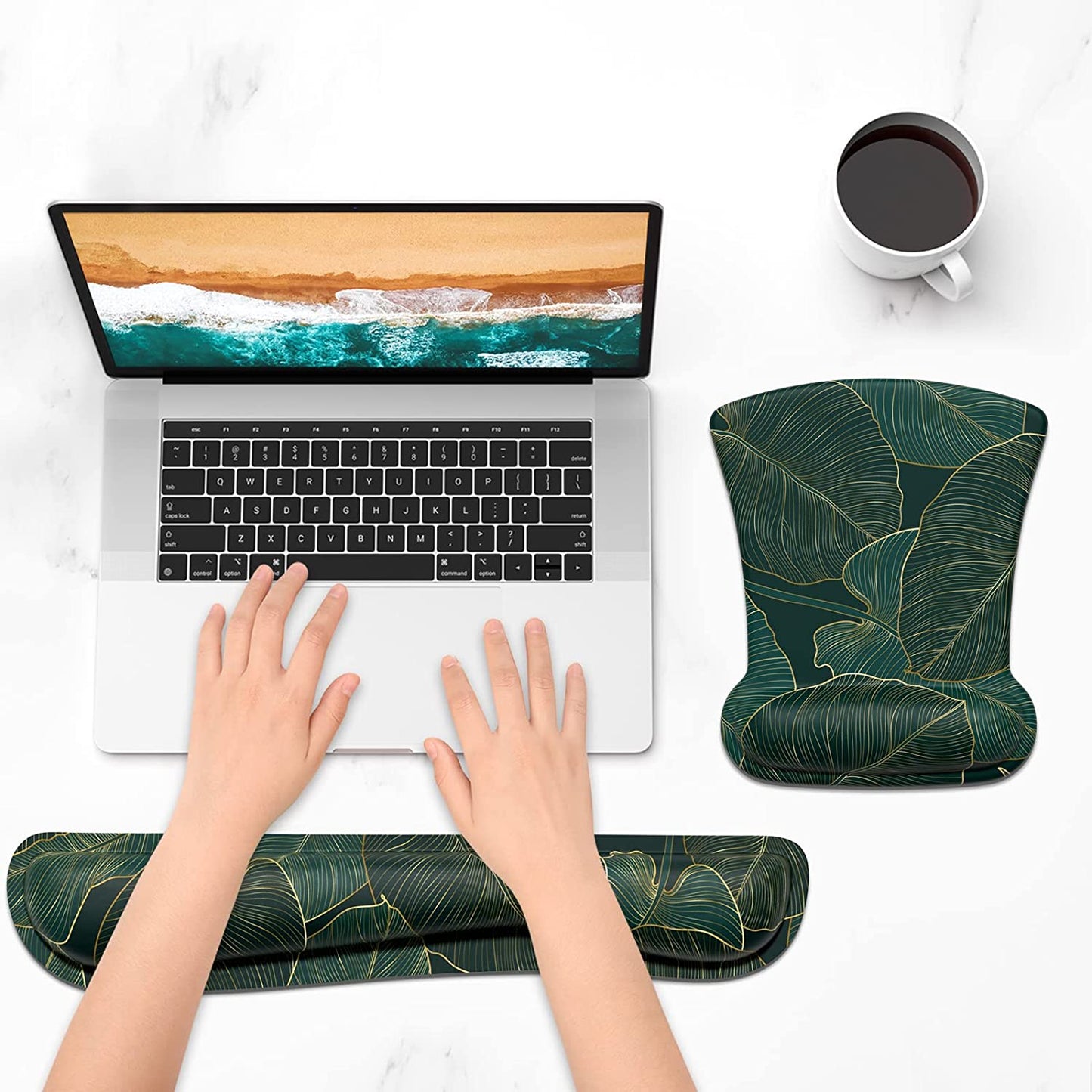 Mouse Pad Wrist Support Keyboard Wrist Rest Pad Ergonomic Mousepad Non-Slip Memory Foam Keyboard Pad Easy Typing Pain Relief Perfect for PC Laptop Gaming Office, Palm Texture