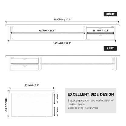 Dual Monitor Stand, 42.5Inch Monitor Riser with Acrylic Drawer